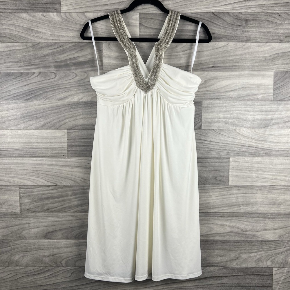 Jodi Kristopher Midi Dress Womens L Off White Cream 90s Y2K Beaded Open Back
